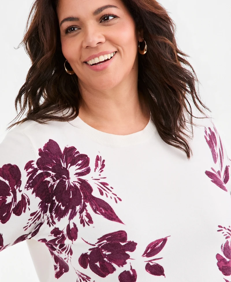 Style & Co Plus Floral Crewneck Long Sleeve Sweater, Macy's Exclusive