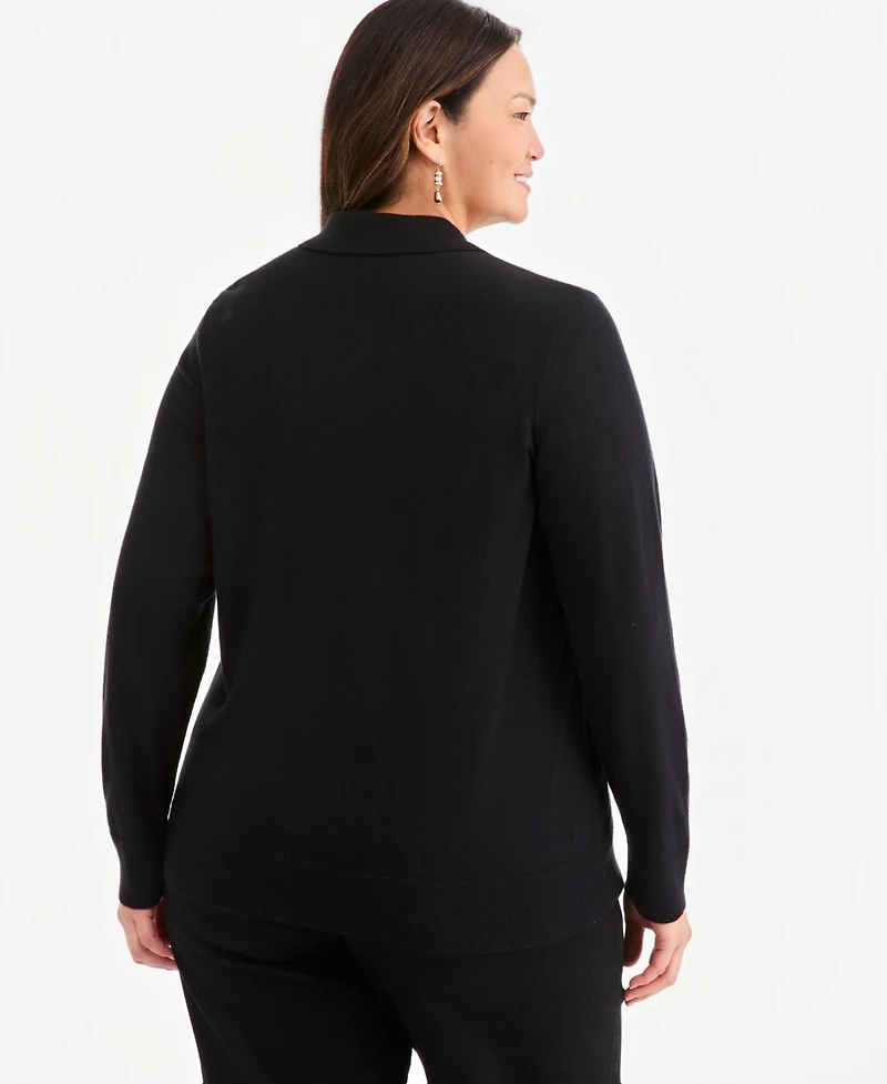 Style & Co Plus Long-Sleeve Polo Sweater, Macy's Exclusive