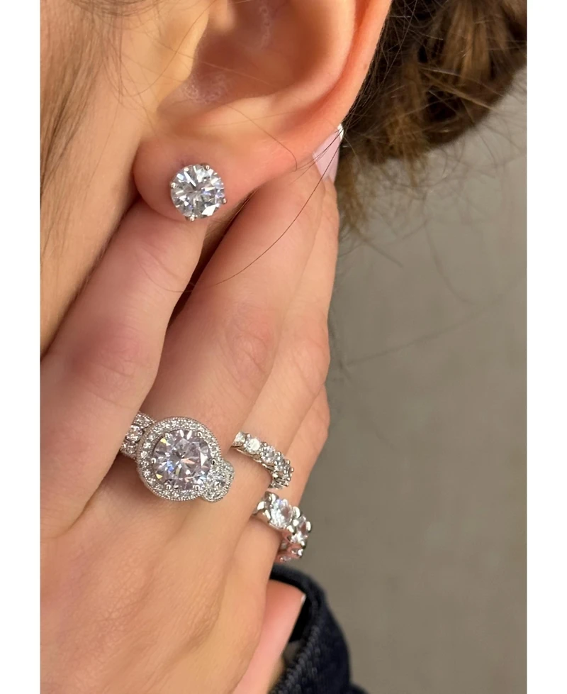 Suzy Levian Sterling Silver Round-Cut Cubic Zirconia Earring Studs 8mm 4 cttw