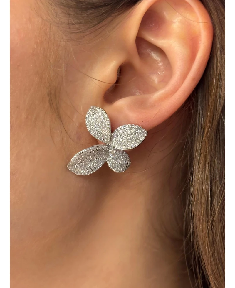 Suzy Levian New York Suzy Levian Sterling Cubic Zirconia Abstract Pave Flower Hoop Earrings