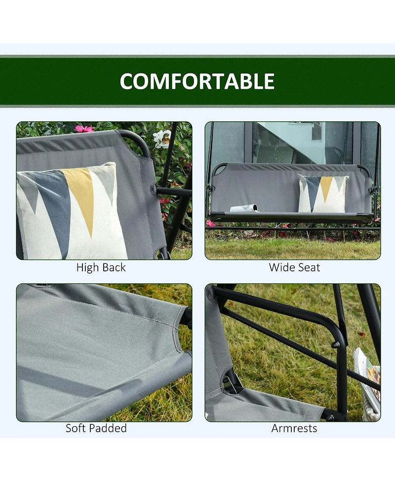 Outsunny Outdoor Patio Swing Chair, Seats 3 Adults, Adjustable Sun Shade Canopy, Strong Steel Frame, Comfortable Rocker Bench, Grey