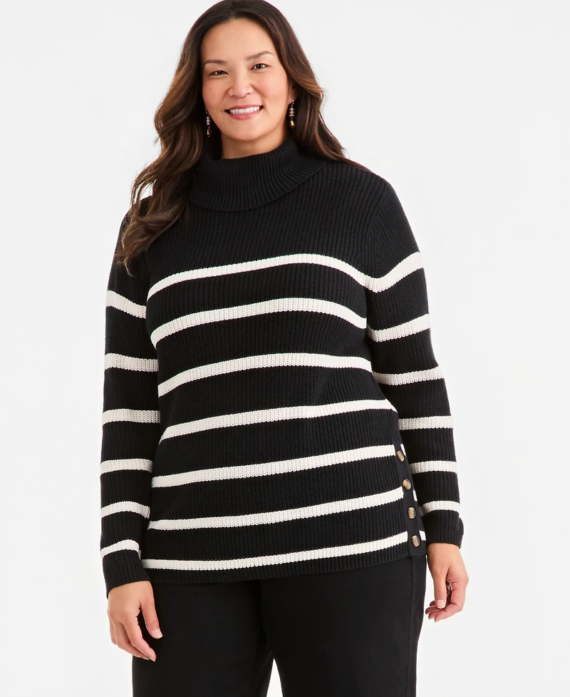 Style & Co Plus Striped Rib Tunic Turtleneck Sweater, Macy's Exclusive