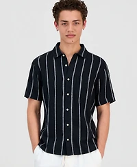 Sun + Stone Men's Striped Linen & Cotton Short-Sleeve Shirt, Macy's Exclusive