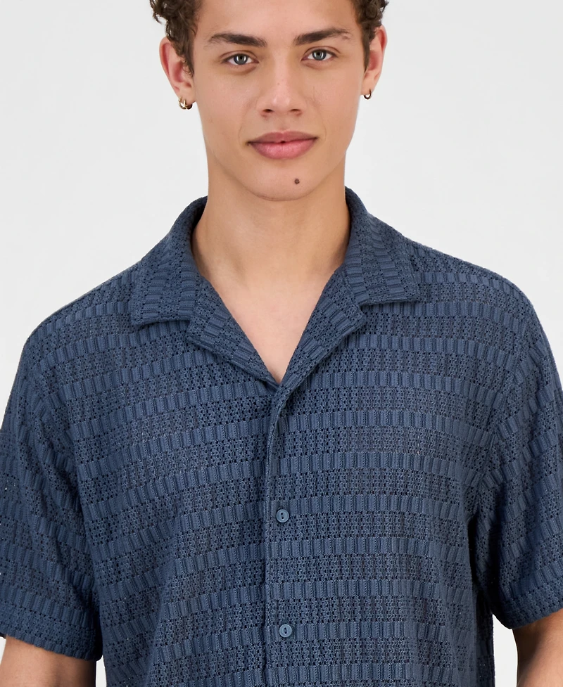 Sun + Stone Men's Andre Knit Tonal Stripe Camp Shirt, Exclusively at Macy's