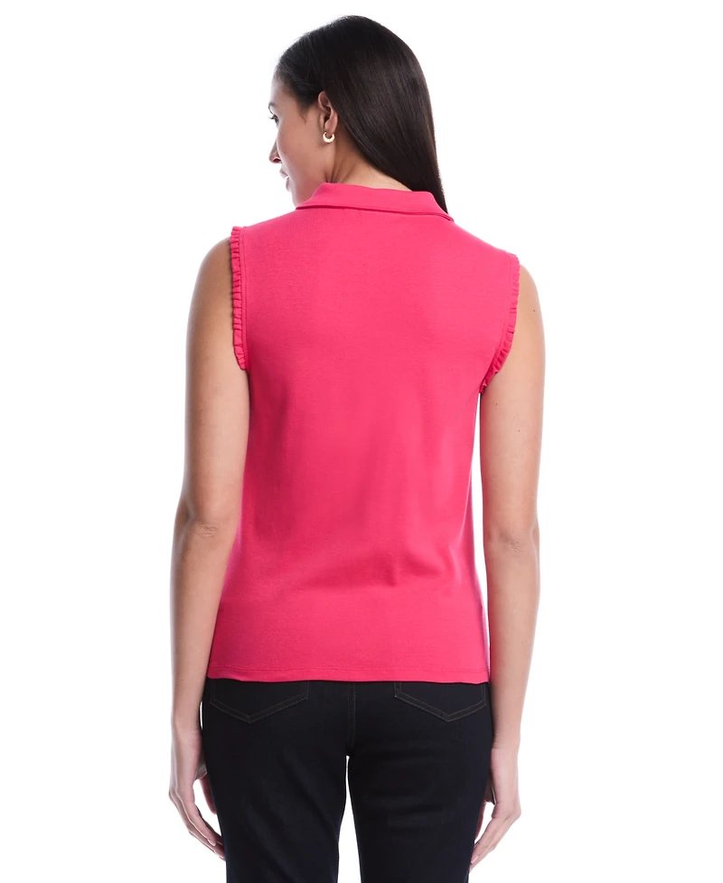 Rafaella Petite Ruffle Trim Sleeveless Polo Shirt