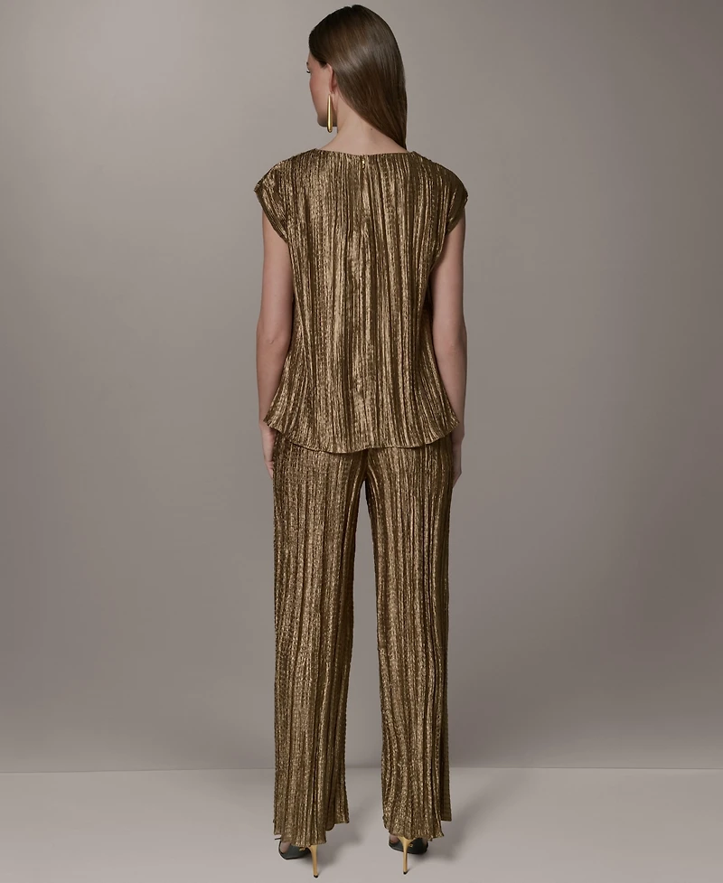 Donna Karan New York Women's Crewneck Pleated Novelty Blouse