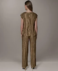 Donna Karan New York Women's Crewneck Pleated Novelty Blouse