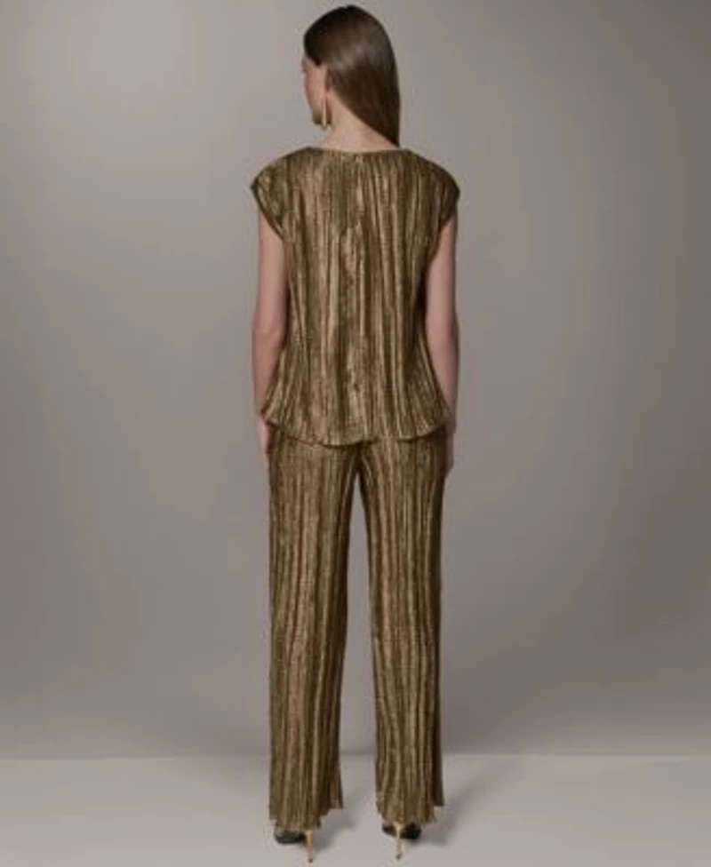 Donna Karan New York Womens Crewneck Pleated Novelty Blouse Wide Leg Pants