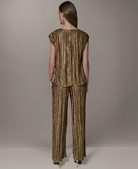 Donna Karan New York Womens Crewneck Pleated Novelty Blouse Wide Leg Pants