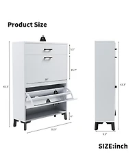 Rainsken Shoe Cabinet, Freestanding Shoe Organizer with 2 Flip Drawers, Hidden Shoe Storage Rack for Doorway, Hallway and Closet