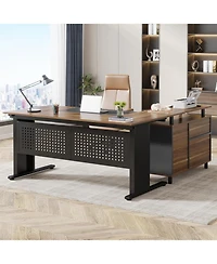 Tribesigns 63 Inch Executive Desk with File Cabinet, Large Office L Shaped Computer Desk, Business Furniture Workstation