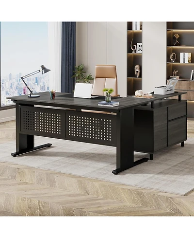 Tribesigns 63 Inch Executive Desk with File Cabinet, Large Office L Shaped Computer Desk, Business Furniture Workstation