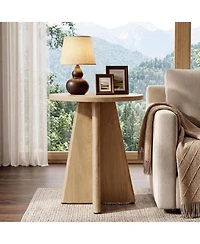 Tribesigns Round End Table, 19.7" Small Wooden Couch Side Table with Sculptural Base, Modern Farmhouse Bedside Nightstand Accent Table