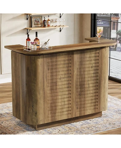 Tribesigns 5-Tier Home Bar Table with Storage, 37.4" H Bar Cabinet Pub Table with 5 Cubbies Storage, U-Shaped Counter Height Home Bar Unit