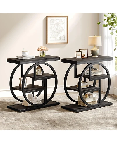 Tribesigns End Table Set of 2, 4-Tier Narrow Side Table, Wood Small Sofa Industrial Bedside for Bedroom