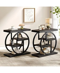 Tribesigns End Table Set of 2, 4-Tier Narrow Side Table, Wood Small Sofa Side Table, Industrial Bedside Table for Bedroom