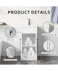 Sillysis White Freestanding Bathroom Vanity with Sink, Soft Close 2-Door Storage Cabinet for Small Modern Bathroom