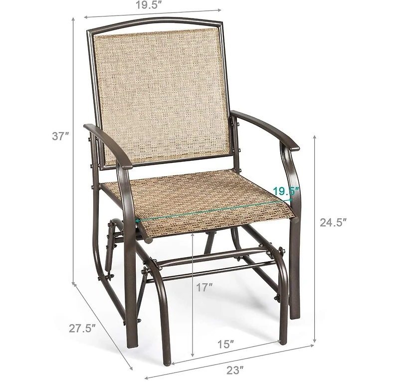 Slickblue 2 Pieces Patio Swing Single Glider Chair Rocking Seating