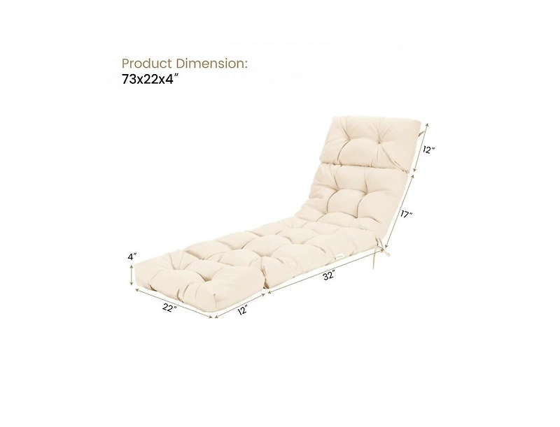 Slickblue Outdoor Lounge Chaise Cushion with String Ties for Garden Poolside