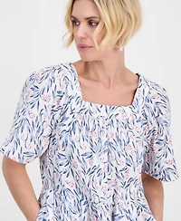 Style & Co Petite Printed Square-Neck Short-Sleeve Cotton Dress, Macy's Exclusive