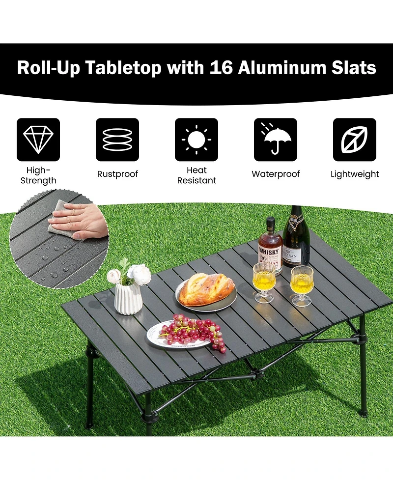 Slickblue Aluminum Camping Table for 4-6 People with Carry Bag-Black