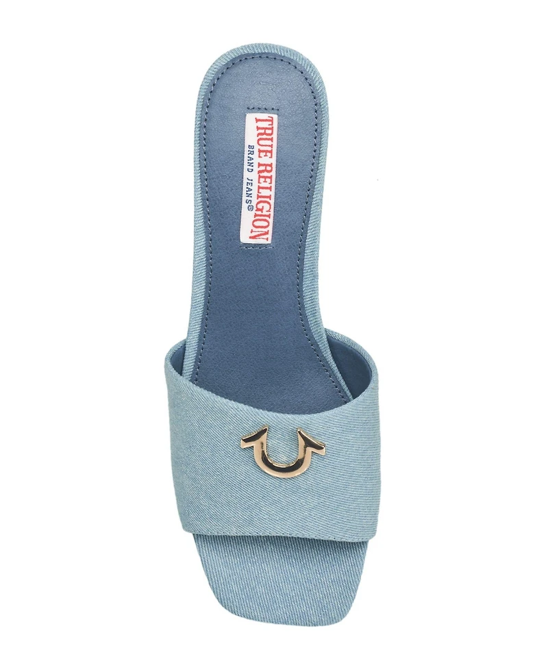 True Religion Womens Single Strap Logo Block Heel