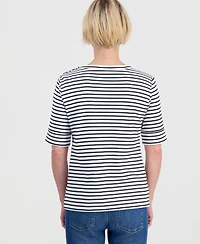 Style & Co Petite Cotton Striped Asymmetric-Button Top, Macy's Exclusive