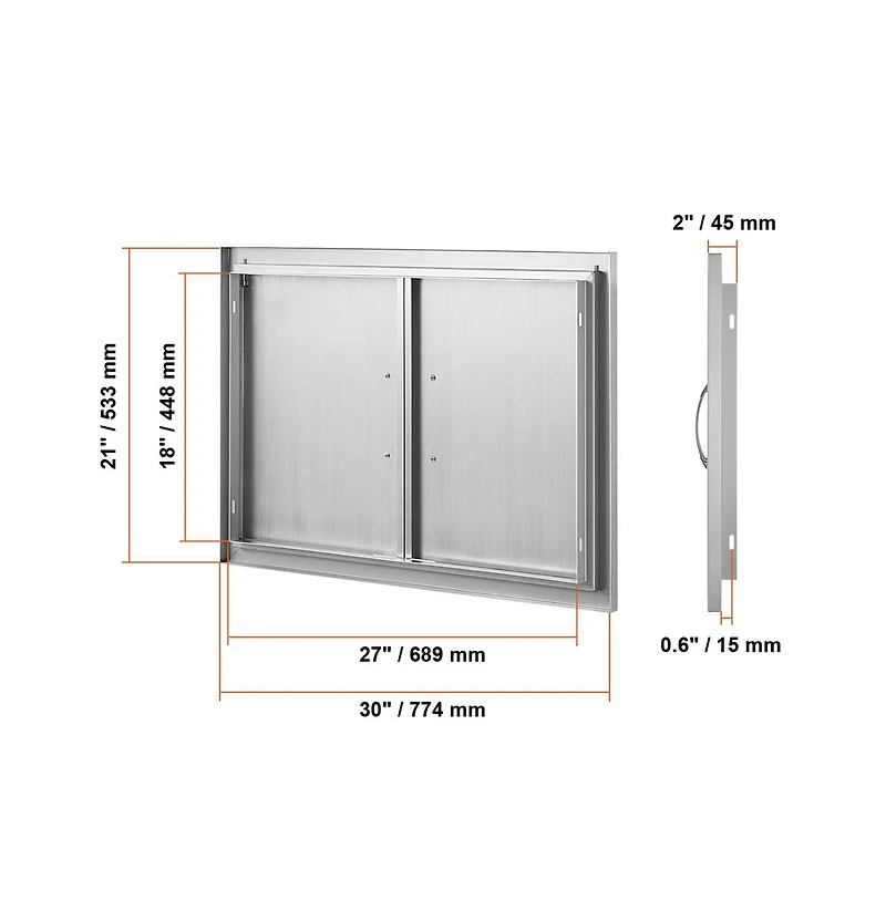 Sugift Bbq Access Door 30W x 21H in Double Outdoor Kitchen Stainless Steel