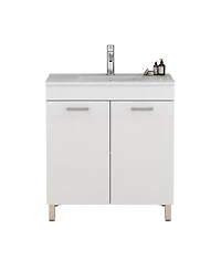 Sillysis Glossy White Freestanding Bathroom Vanity with Ceramic Sink, Soft Close Doors, Adjustable Shelf for Storage
