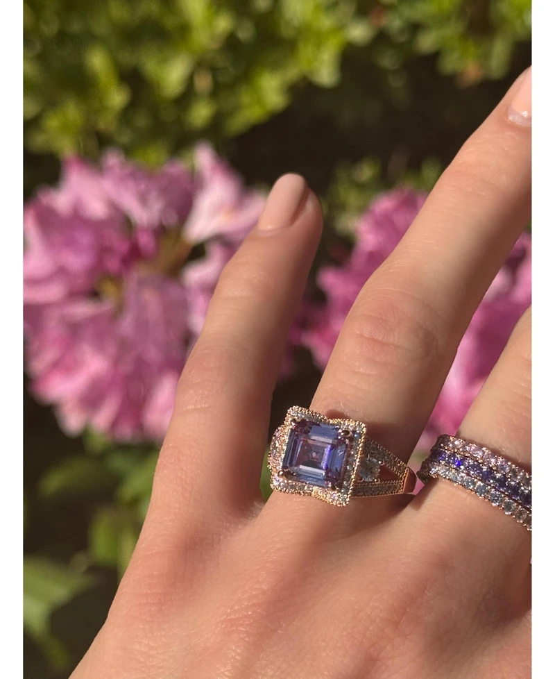 Suzy Levian Sterling Silver Asscher Cut Cubic Zirconia Ring