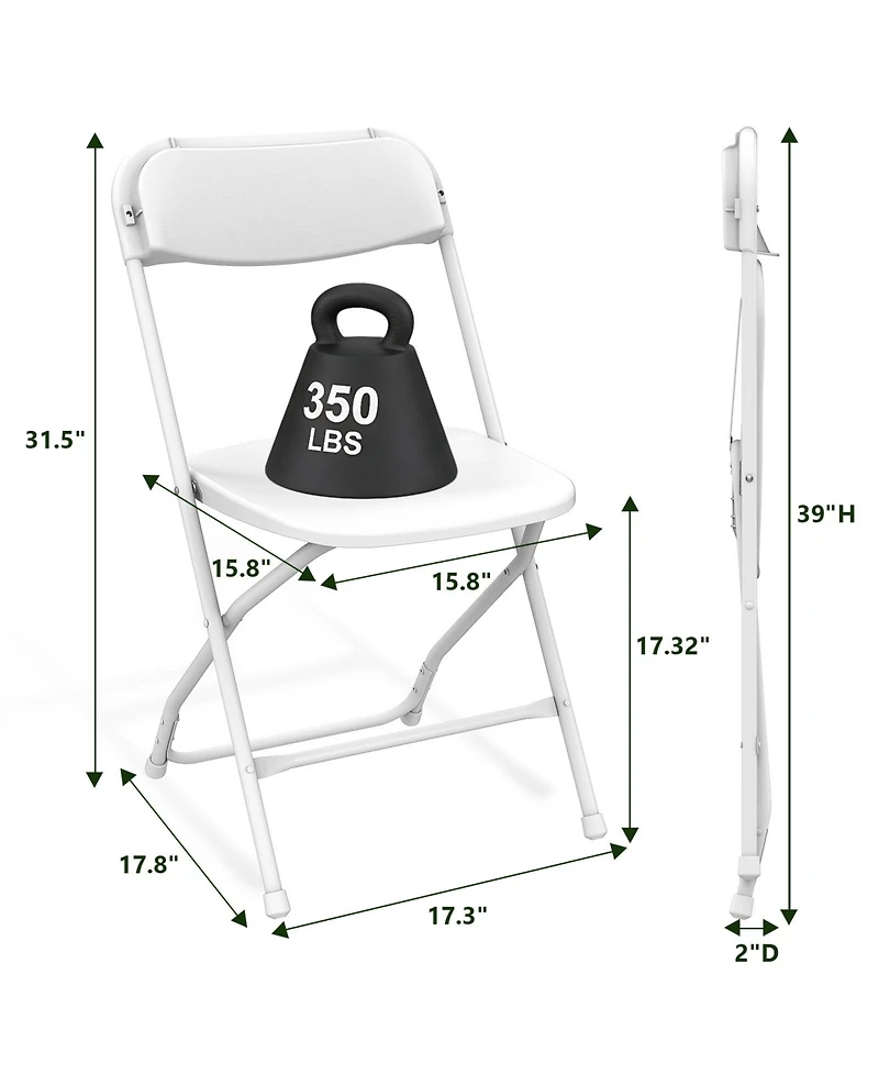 Folding Chair Pack,White plastic Folding Chairs,for Indoor and Outdoor Events,350-lb Capacity Heavy Duty Folding Chairs