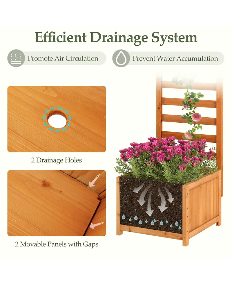 Sugift 48 Inch Wood Raised Garden Bed with Trellis with Drainage Holes