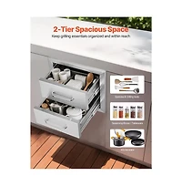 Sugift Outdoor Kitchen Drawers 14W x 14.4H x 23D in Double Bbq Stainless