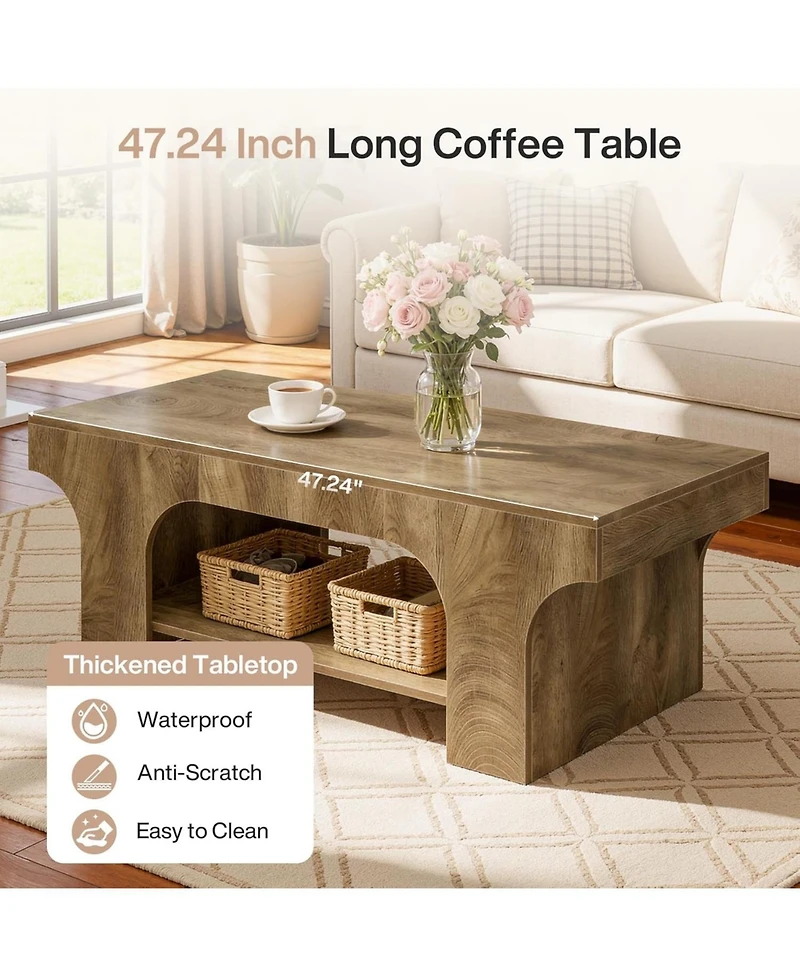 Tribesigns 47.24" Coffee Table, 2-Tier Simple Rectangle Center Table for Living Room, Farmhouse Wooden Accent Cocktail Tea Table