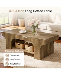 Tribesigns 47.24" Coffee Table, 2-Tier Simple Rectangle Center Table for Living Room, Farmhouse Wooden Accent Cocktail Tea Table