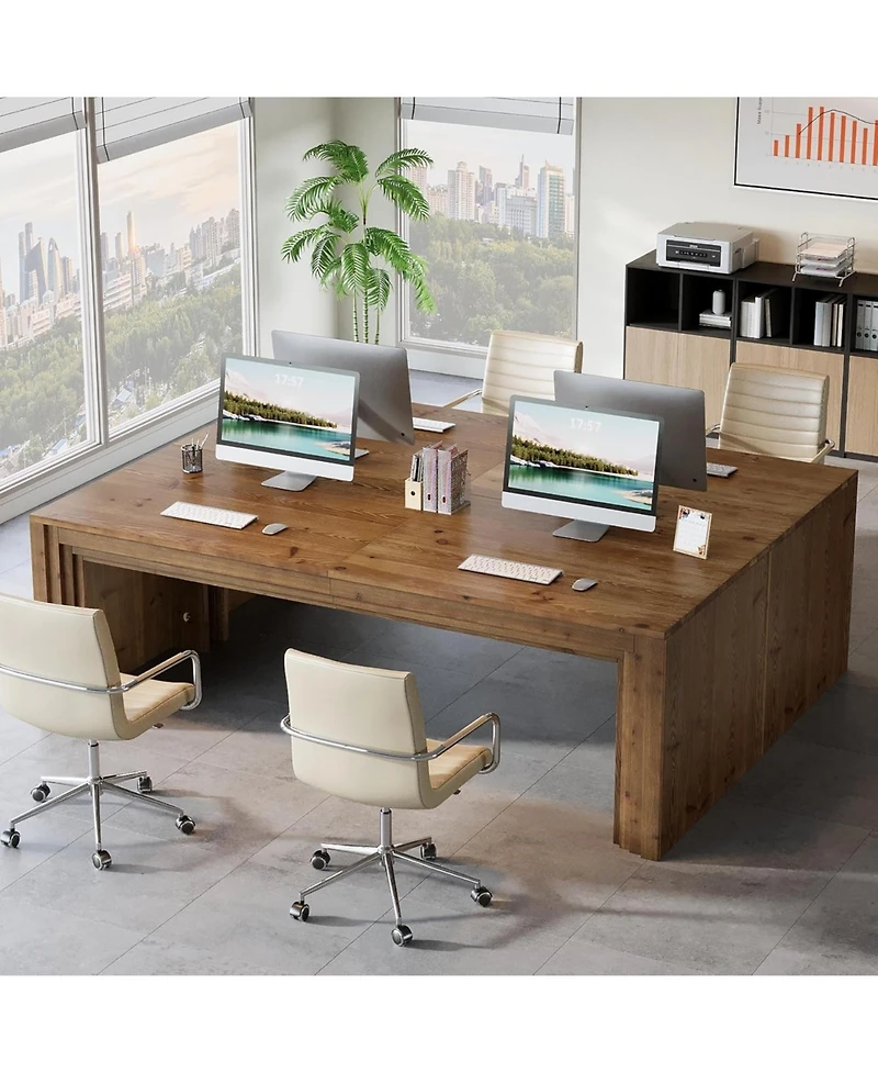 Tribesigns 78.7'' Solid Wood Double Desk, Extra Long Computer Writing Table, Two Person Desk