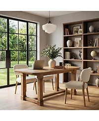 Tribesigns 63" Solid Wood Executive Desk, Thick Wooden Office Computer Desk, Rustic Farmhouse Workstations Writing Conference Table