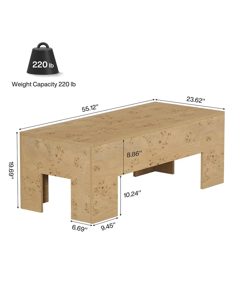 Tribesigns Wood Coffee Table, 47.24" Modern Center Table with Burl Wood Veneer, Low Rectangle Tea Table