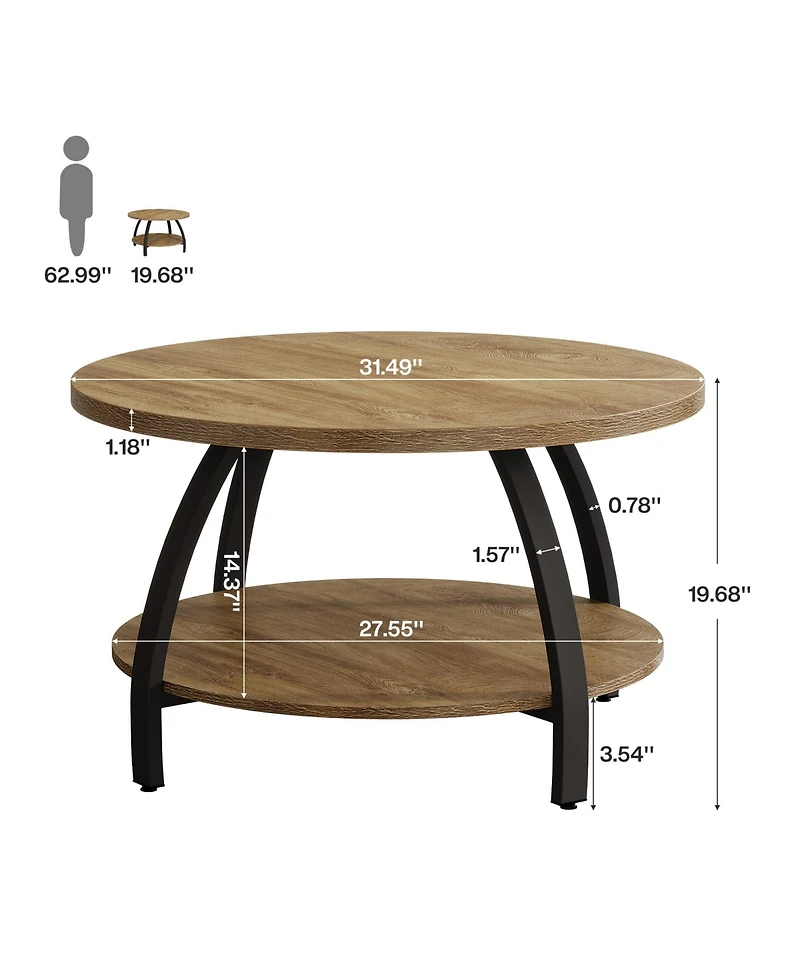 Tribesigns Round Coffee Table, 31.5" Wooden Center Table with 2-Tier Storage Shelves, Farmhouse Small Circle Cocktail Table
