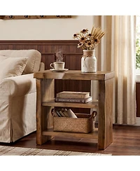 Tribesigns 3-Tier Solid Wood End Table Set of 2, Narrow Side Table with Live-Edge, Farmhouse Bedside Table