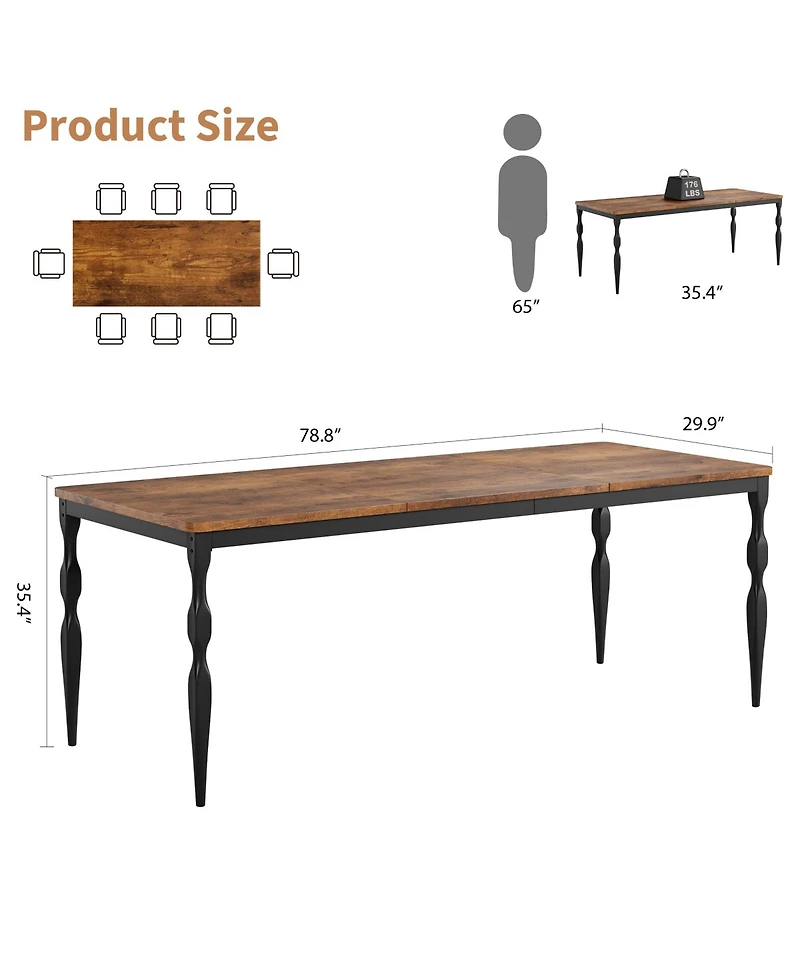 homfan Rectangular Dining Table for 4 to 8 with Curved Metal Legs