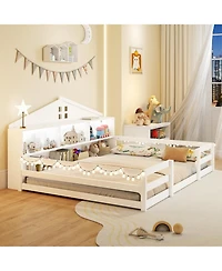 Slickblue Montessori Floor Bed Frame with Storage Compartments and Shelf for Toddler Bedroom