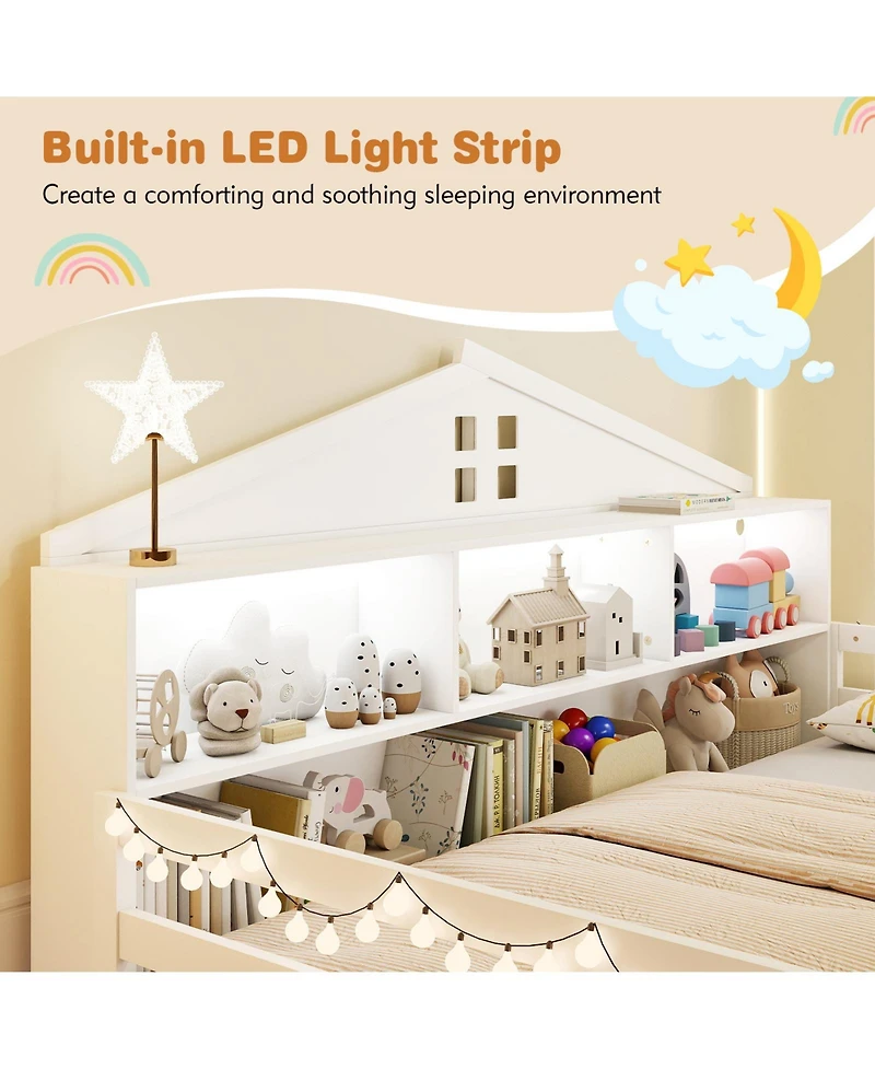 Slickblue Montessori Floor Bed with Storage Shelves and Compartments for Toddler Bedroom