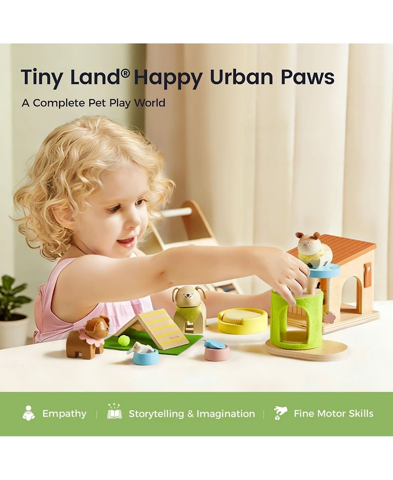 Tiny Land Wooden Dollhouse Accessories & Animal Dolls House Furniture Set