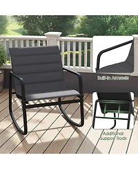 Gymax 3PCS Outdoor Rocking Bistro Set w/Tempered Glass Table Soft Cushions for Garden