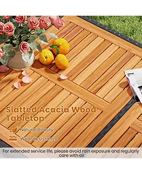 Sugift 7-Piece Rattan Patio Bar Set with Acacia Wood Top and 6 Stools