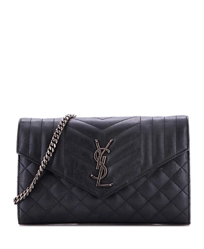 Pre-Owned Saint Laurent Medium Classic Monogram Chain Wallet Mixed Matelasse Leather