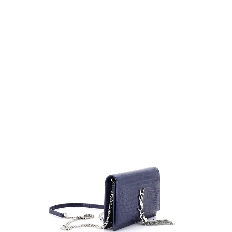 Pre-Owned Saint Laurent Classic Monogram Tassel Chain Wallet Embossed Leather