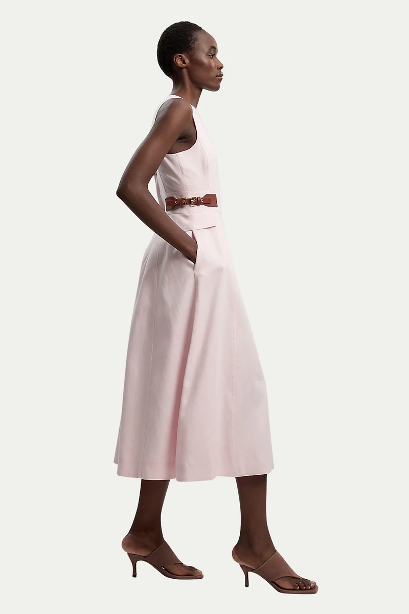 Karen Millen Women's Fitted Belt Crew Neck Midi Dress