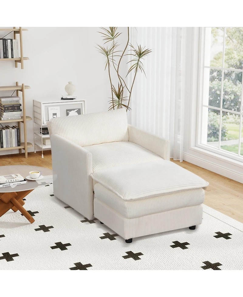 Slickblue Large Accent Chair with Ottoman, Soft Corduroy Upholstery and Deep Cushion Comfort